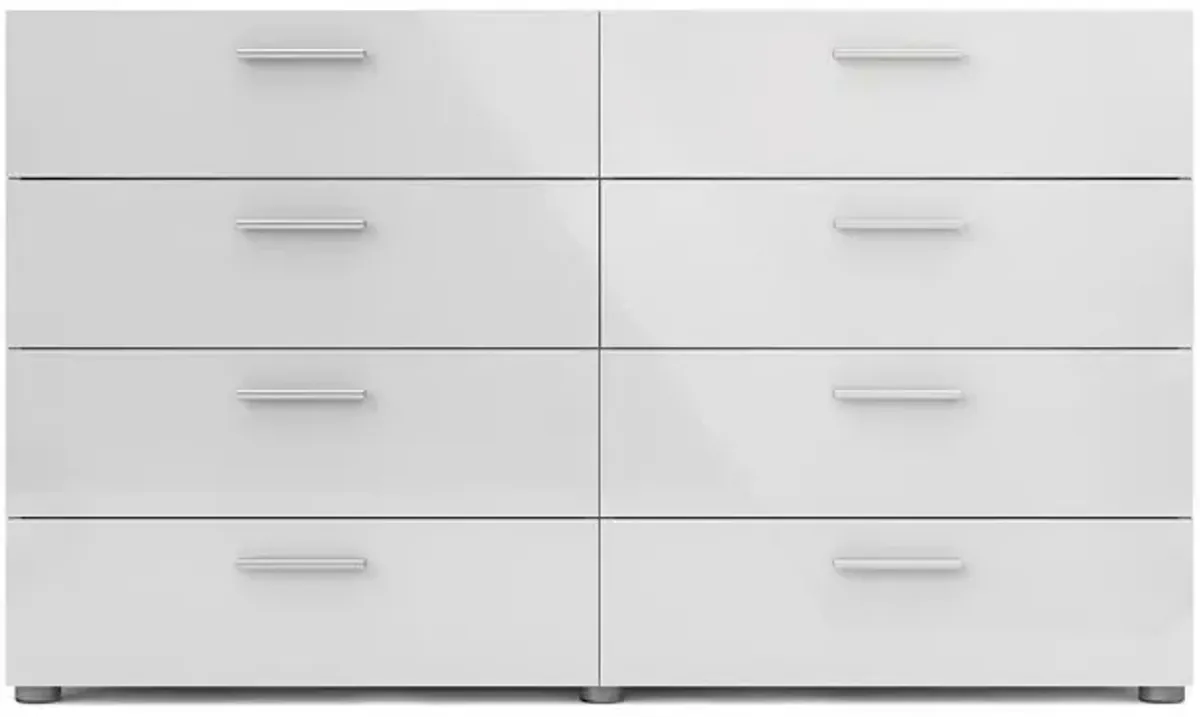 Tvilum Austin 8 Drawer Double Dresser, Oak Structure/White High Gloss