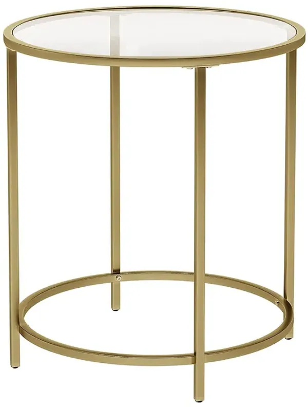 Kin 22 Inch End Table, Round Metal Frame, Tempered Glass Shelf, Gold-Benzara