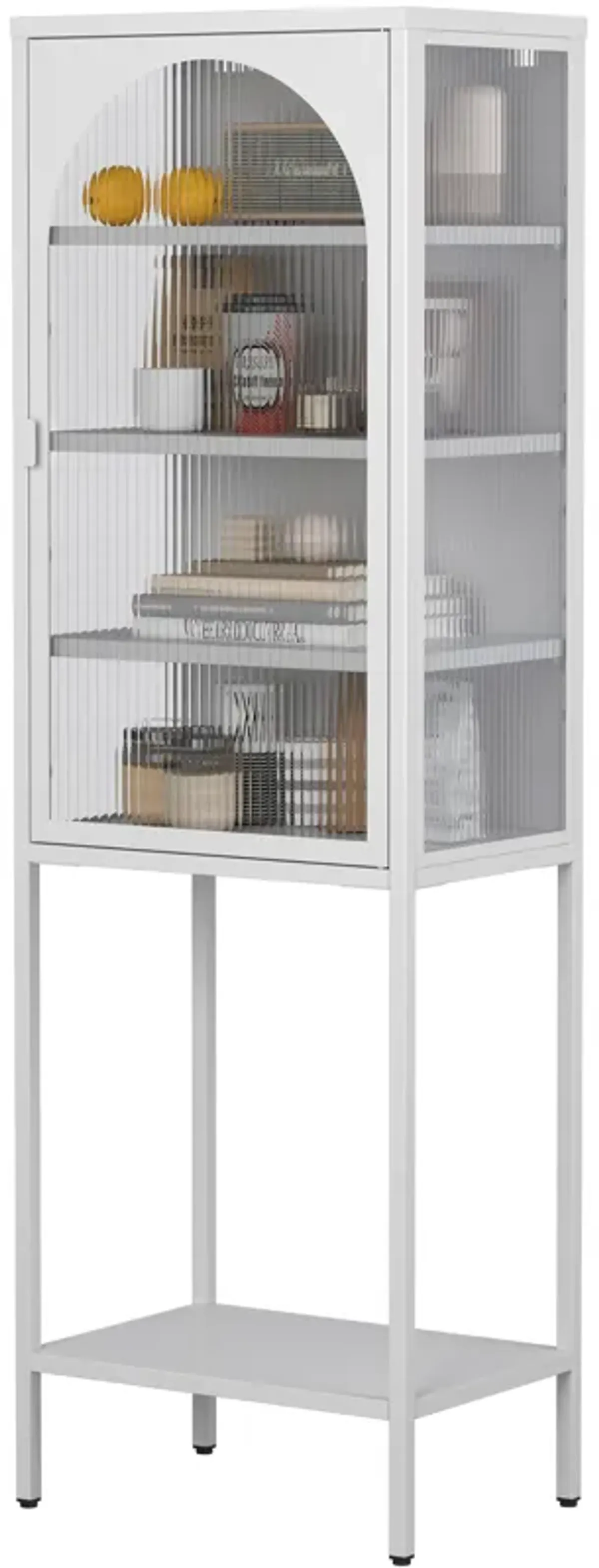 Metal Glass Door Display Storage Cabinet - 5-Tier Cube Bookshelf Storage Cabinet with 3 Adjustable Shelves For kitchen, dining room, living room, bathroom, home office