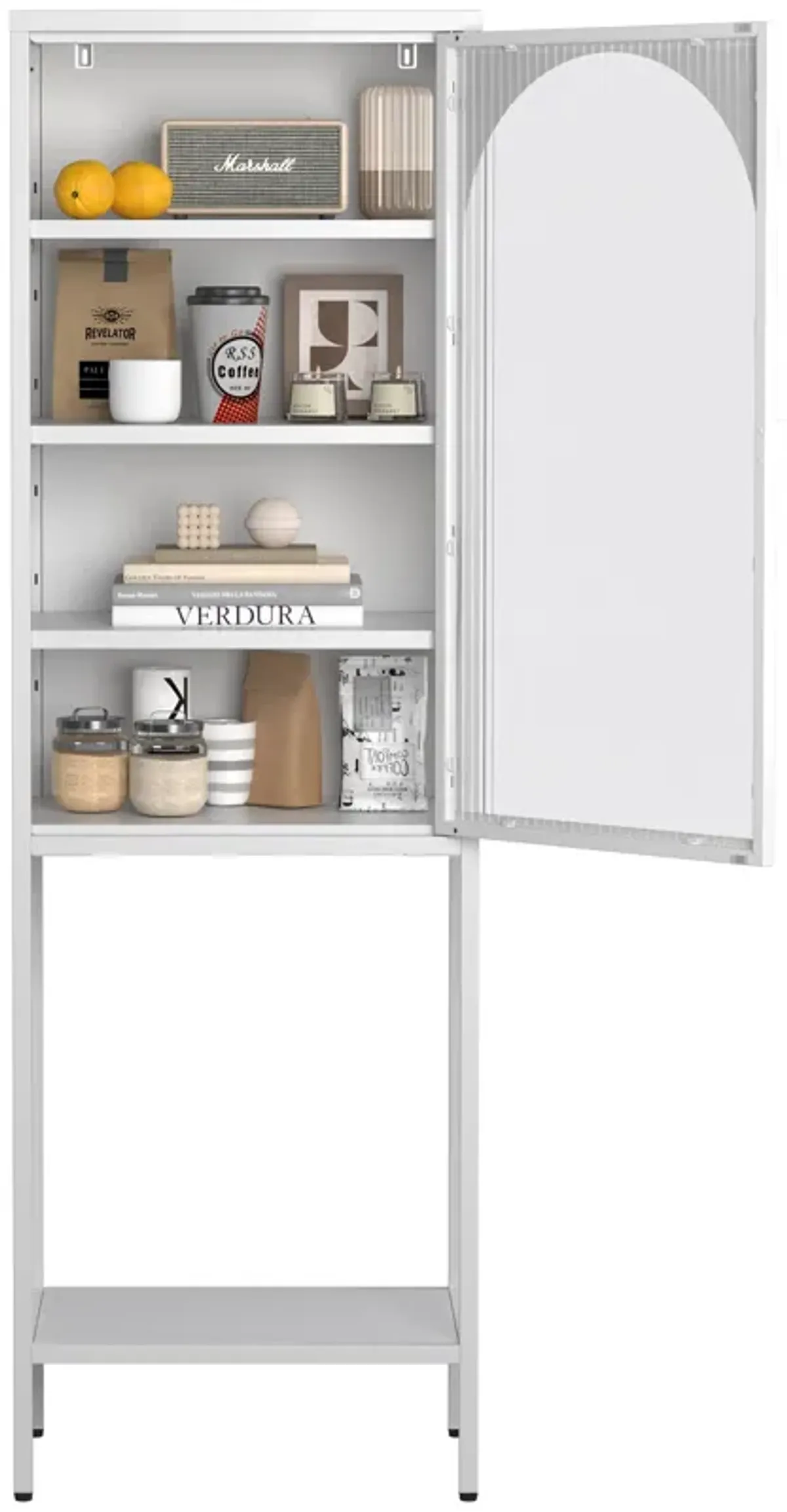 Metal Glass Door Display Storage Cabinet - 5-Tier Cube Bookshelf Storage Cabinet with 3 Adjustable Shelves For kitchen, dining room, living room, bathroom, home office