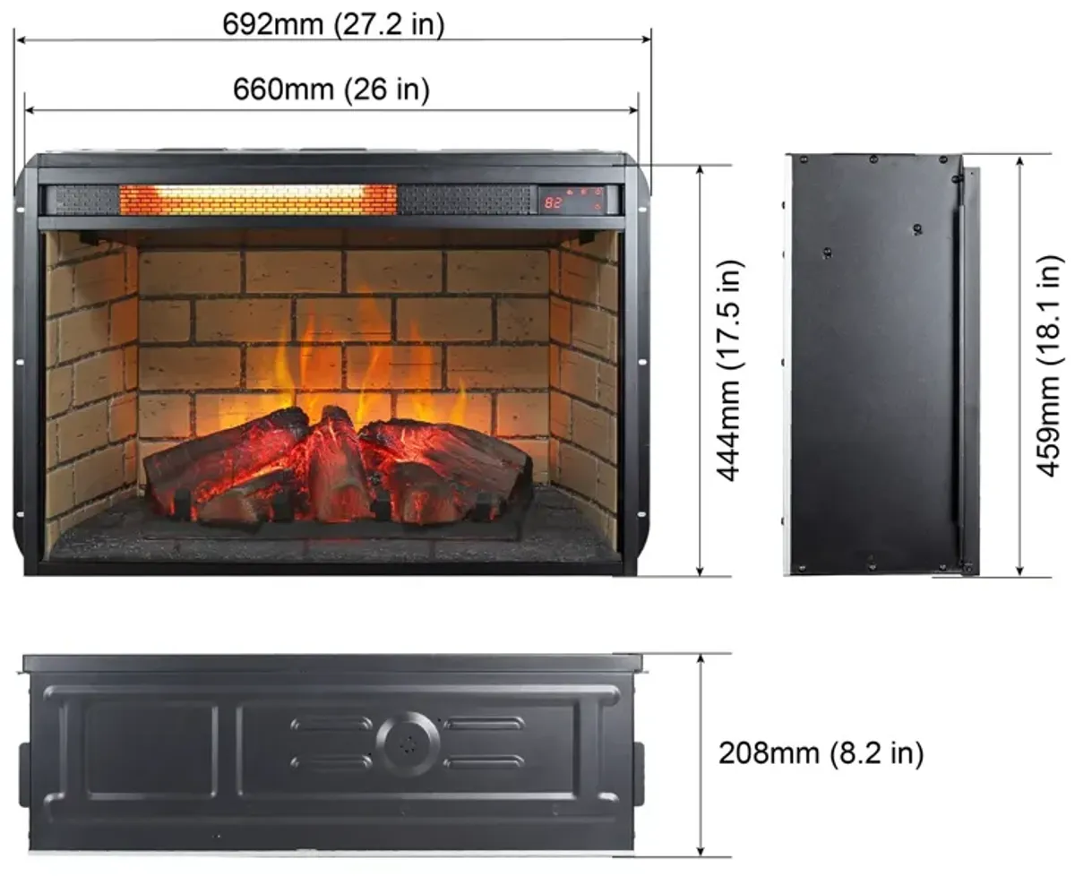 MONDAWE 26 Inch Infrared Quartz Heater Fireplace Insert -Woodlog Version With Brick