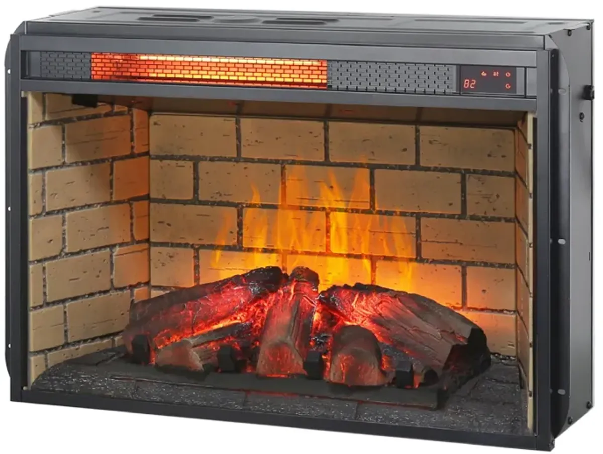 MONDAWE 26 Inch Infrared Quartz Heater Fireplace Insert -Woodlog Version With Brick