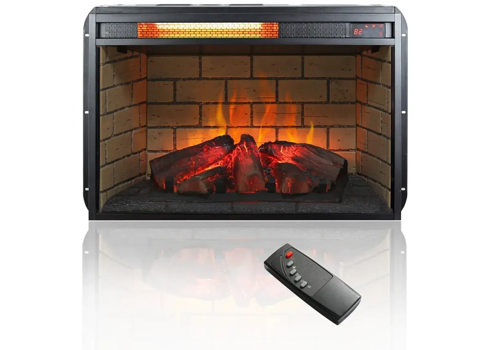 MONDAWE 26 Inch Infrared Quartz Heater Fireplace Insert -Woodlog Version With Brick