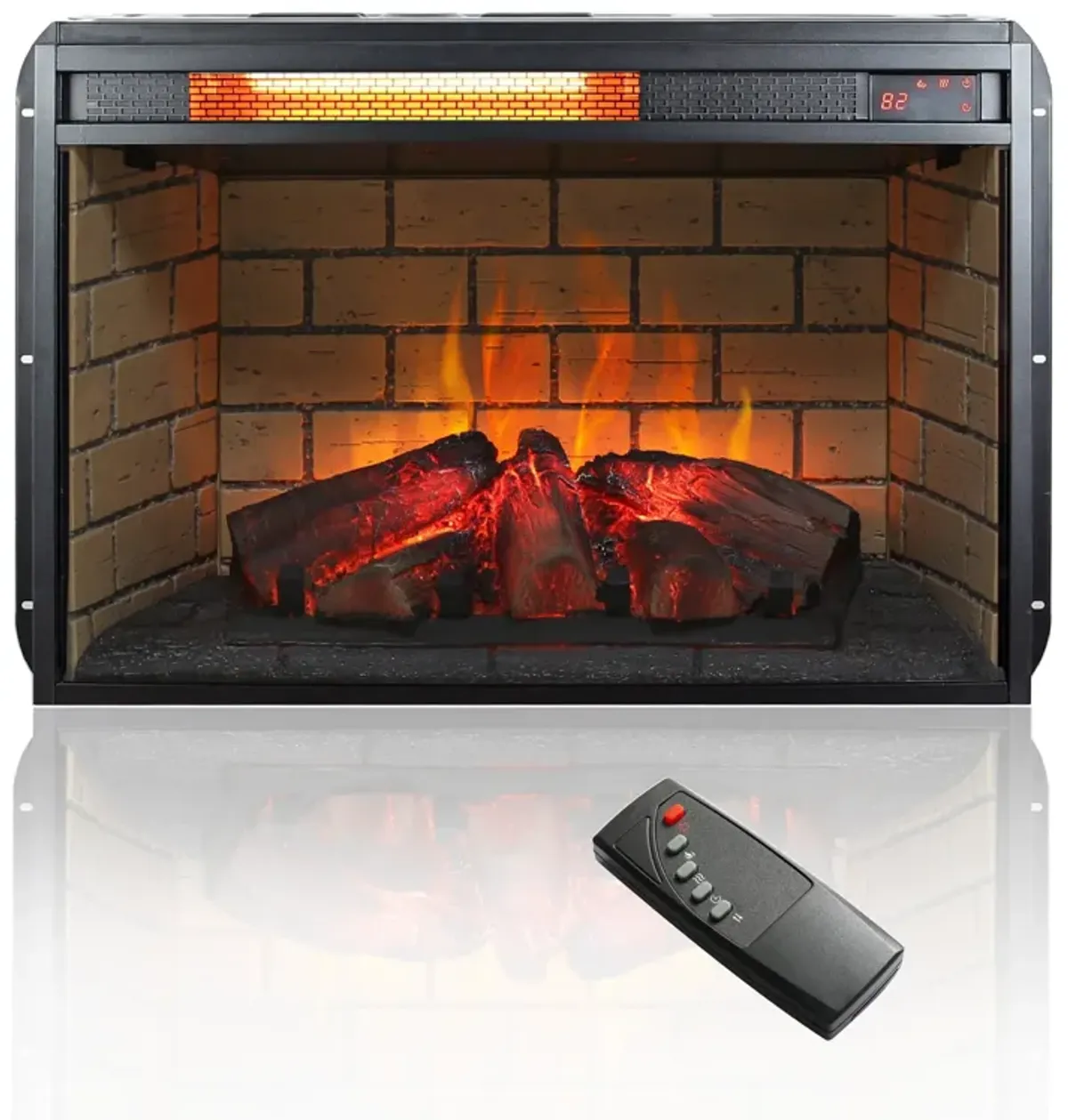 MONDAWE 26 Inch Infrared Quartz Heater Fireplace Insert -Woodlog Version With Brick