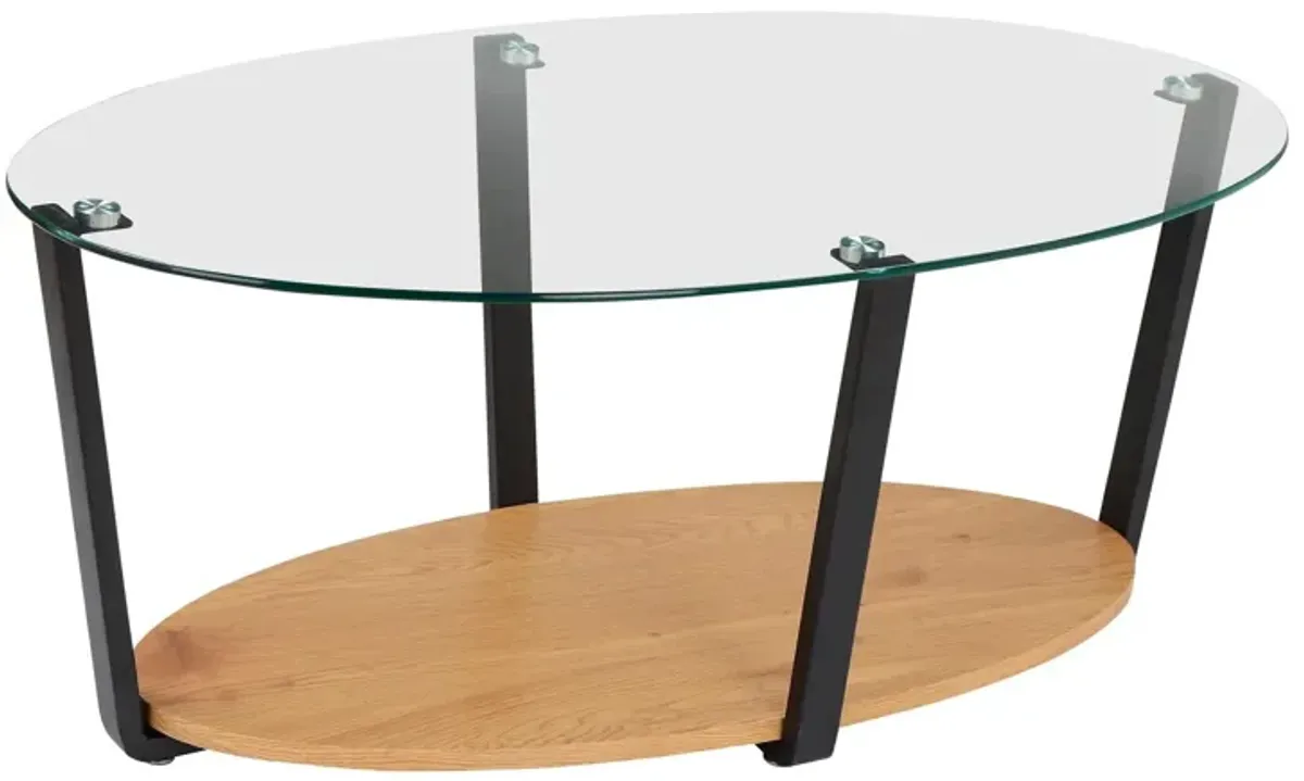 Nessa Oval Coffee Table with Glass Top, Oak/Glass