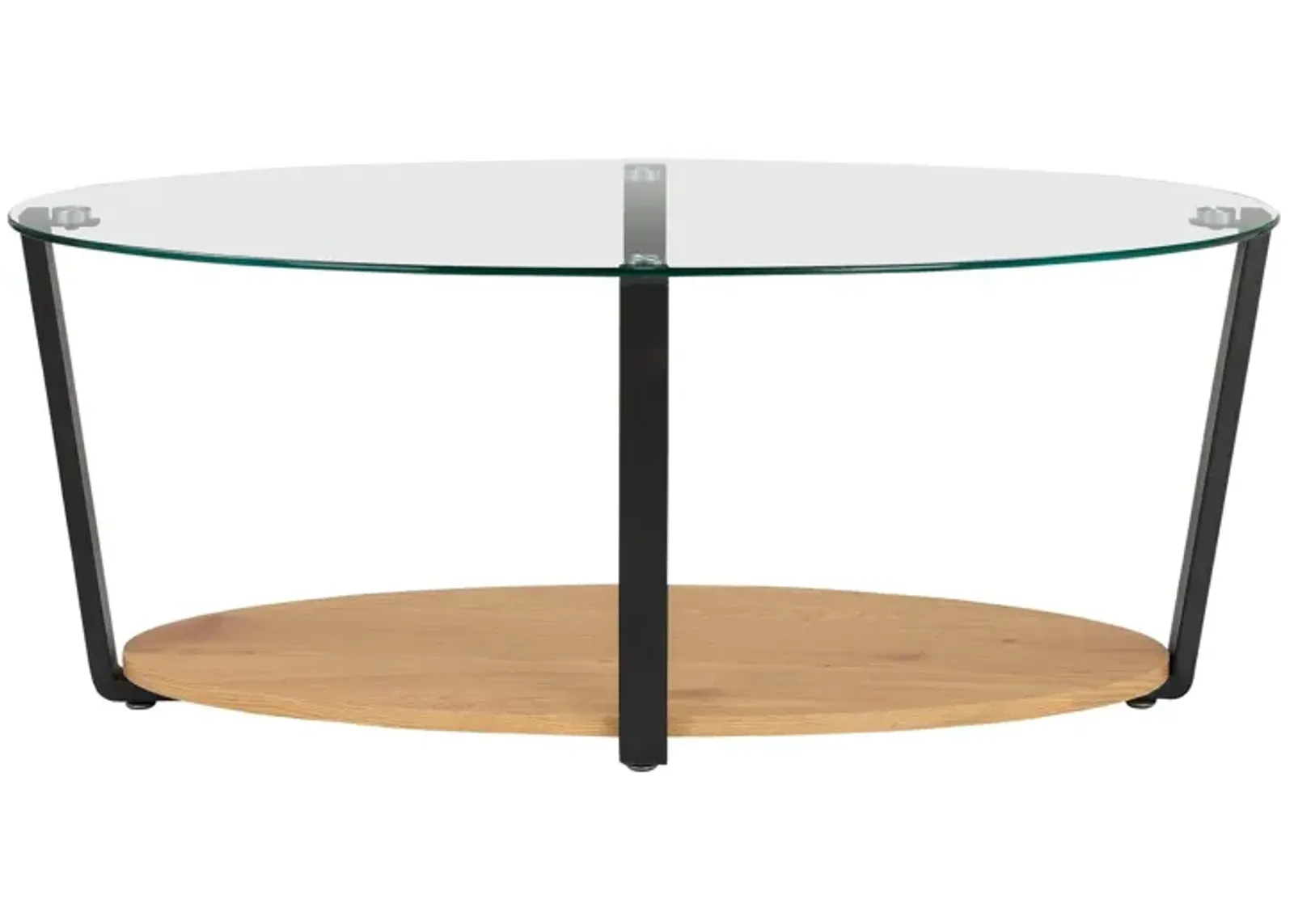 Nessa Oval Coffee Table with Glass Top, Oak/Glass