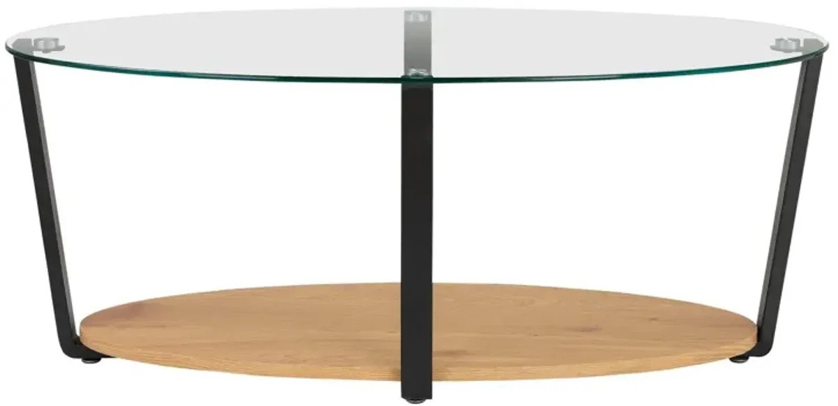 Nessa Oval Coffee Table with Glass Top, Oak/Glass