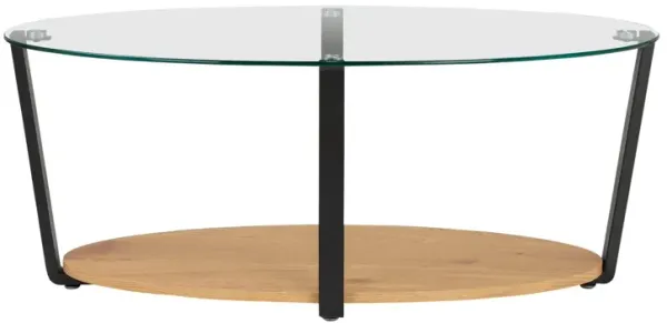 Nessa Oval Coffee Table with Glass Top, Oak/Glass
