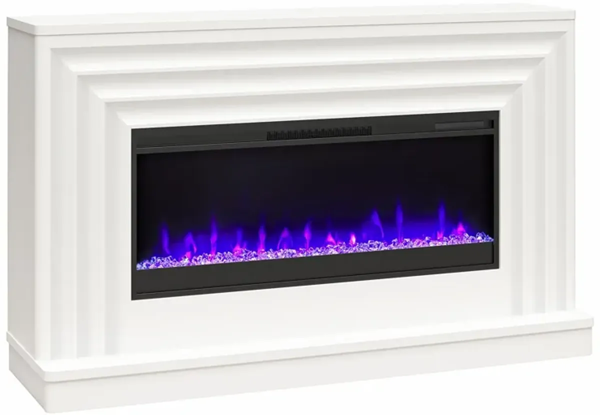 CosmoLiving by Cosmopolitan Rene Electric Fireplace Mantel 65" TV Stand with Multi-Color Flame and Crystal Ember Bed