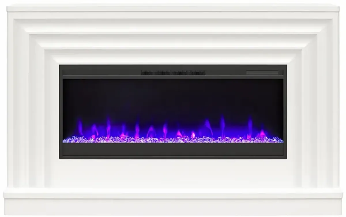 CosmoLiving by Cosmopolitan Rene Electric Fireplace Mantel 65" TV Stand with Multi-Color Flame and Crystal Ember Bed