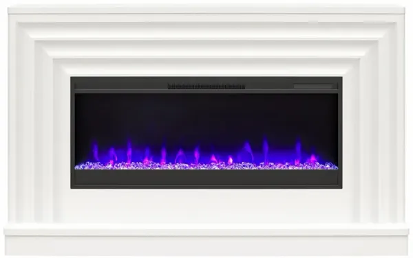 CosmoLiving by Cosmopolitan Rene Electric Fireplace Mantel 65" TV Stand with Multi-Color Flame and Crystal Ember Bed