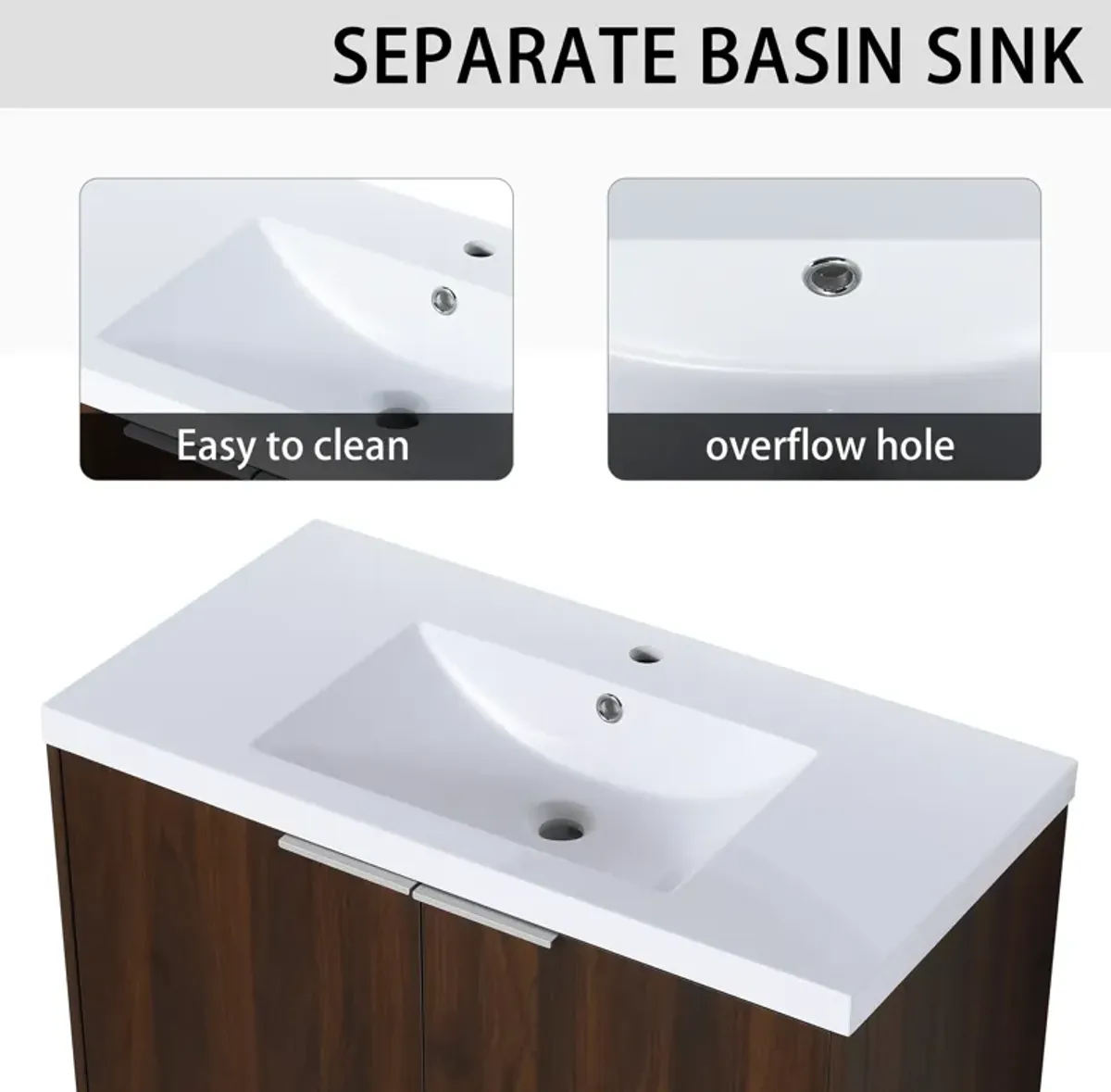 Streamdale 36" Modern Design Floating Bathroom Vanity with Soft Close Doors