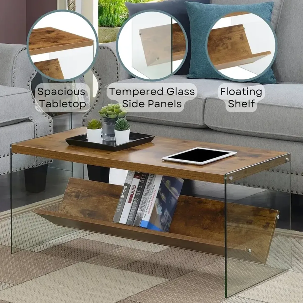 Convenience Concepts SoHo Glass Coffee Table with Shelf