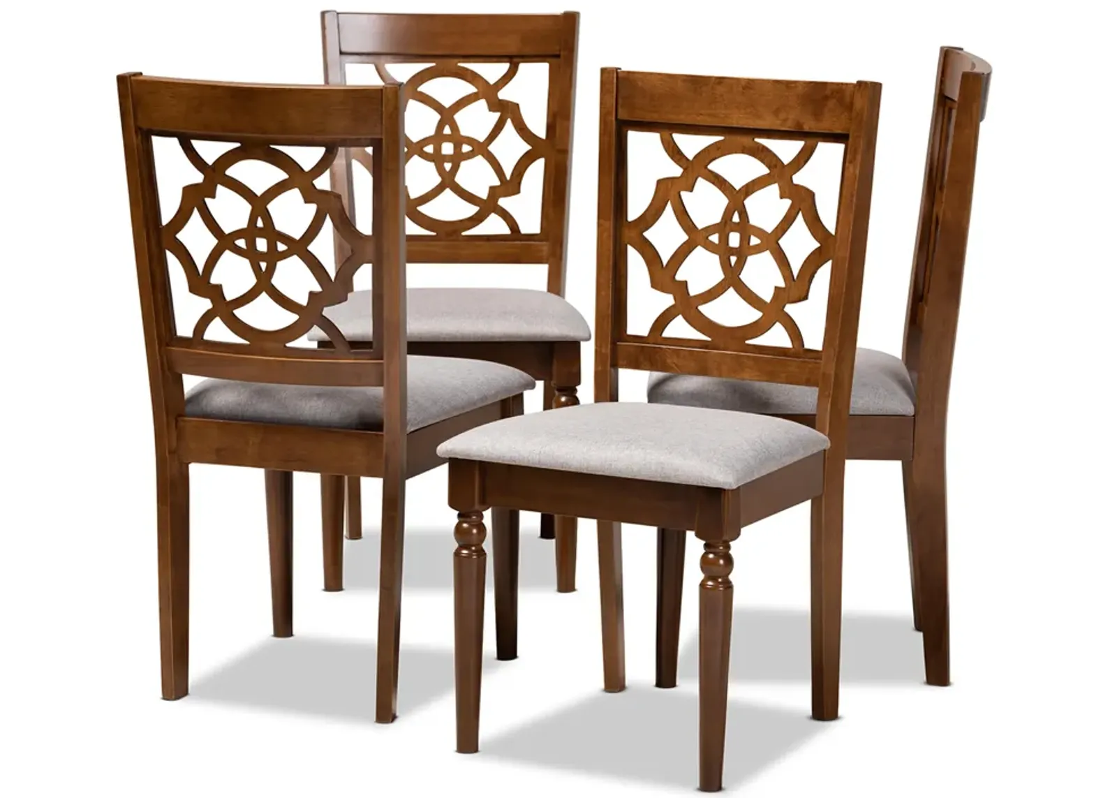 Baxton Studio Lylah Modern and Contemporary Grey Fabric Upholstered and Walnut Brown Finished Wood 4-Piece Dining Chair Set