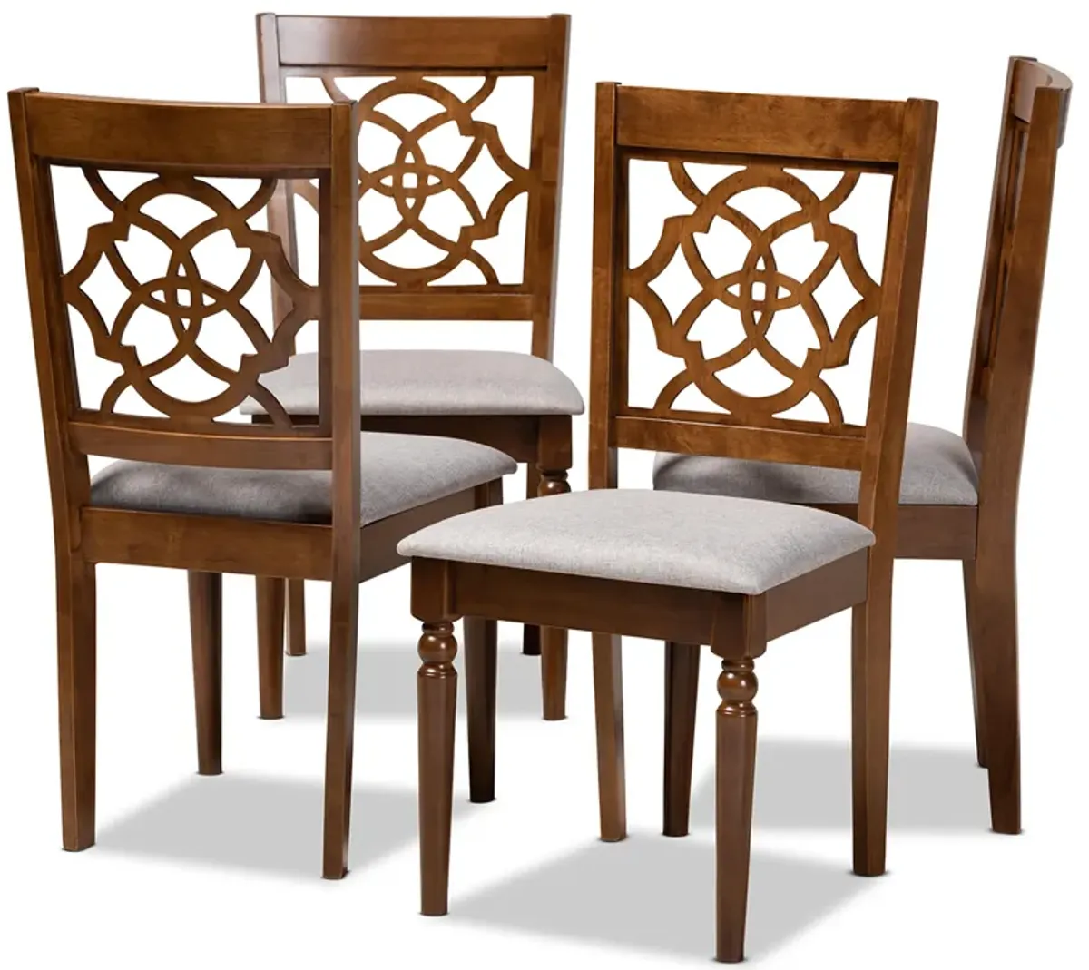 Baxton Studio Lylah Modern and Contemporary Grey Fabric Upholstered and Walnut Brown Finished Wood 4-Piece Dining Chair Set