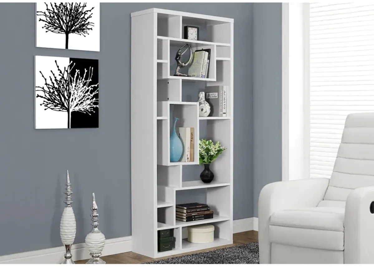 Monarch Specialties I 7071 Bookshelf, Bookcase, Etagere, 72"H, Office, Bedroom, Laminate, White, Contemporary, Modern