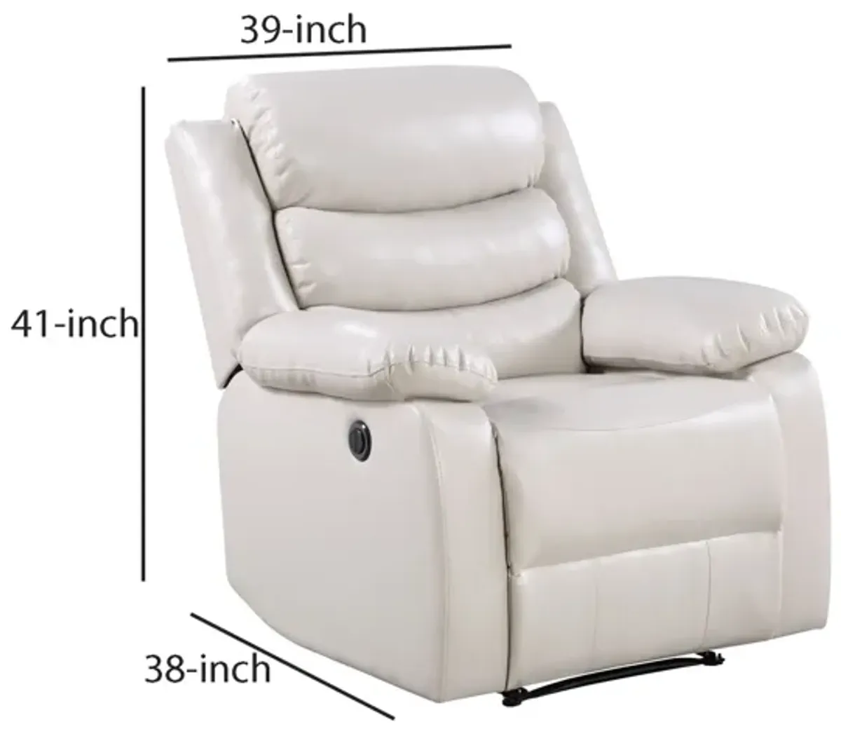 Power Recliner Chair with Split Back and Pillow Top, Cream-Benzara