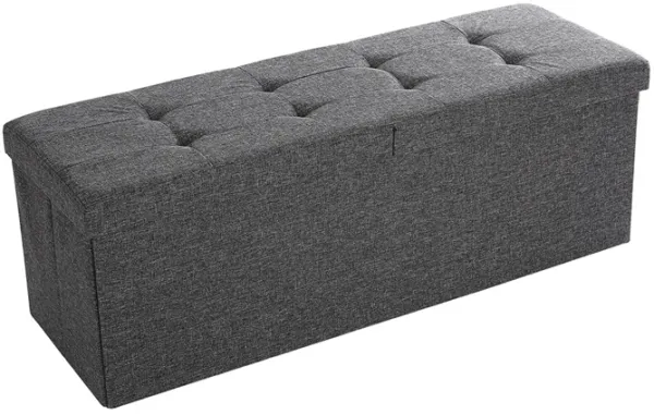 Zok 43 Inch Storage Ottoman Bench, Channel Tufted, Flip Hinge Lid, Gray - Benzara