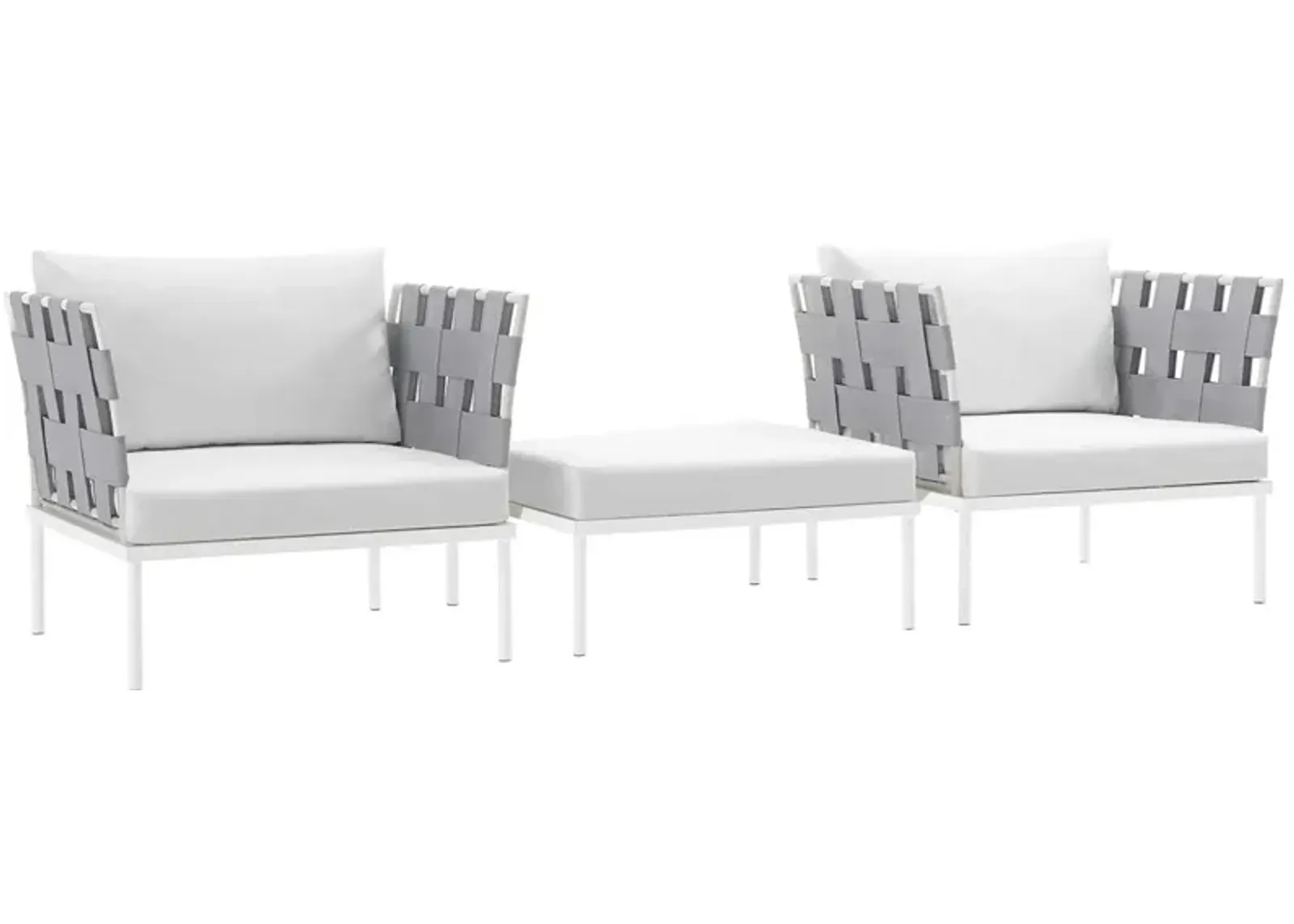 Harmony 3 Piece Outdoor Patio Aluminum Sectional Sofa Set - White White