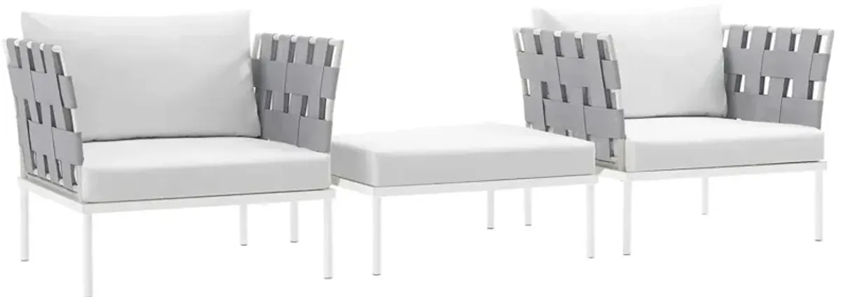 Harmony 3 Piece Outdoor Patio Aluminum Sectional Sofa Set - White White