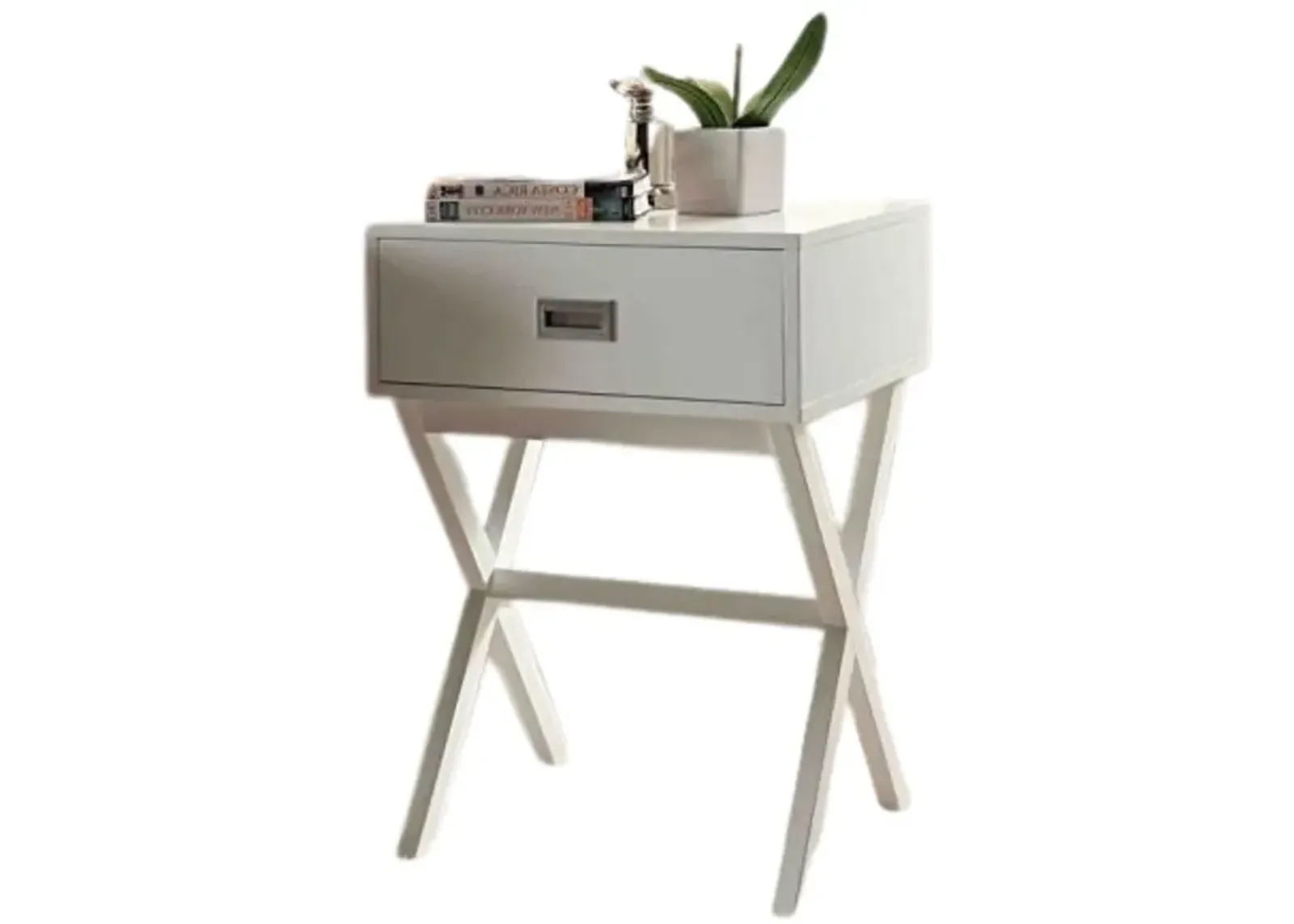 Hivvago White Modern 1-Drawer End Table Nightstand with X-Legs