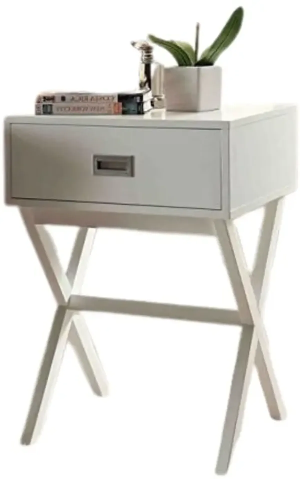 Hivvago White Modern 1-Drawer End Table Nightstand with X-Legs