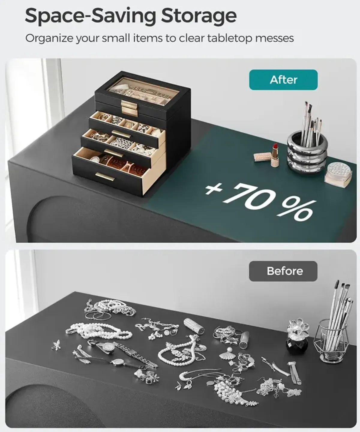 4-Layer Jewelry Box with Glass Lid and 3 Drawers - Modern Organizer for Sunglasses and Big Jewelry