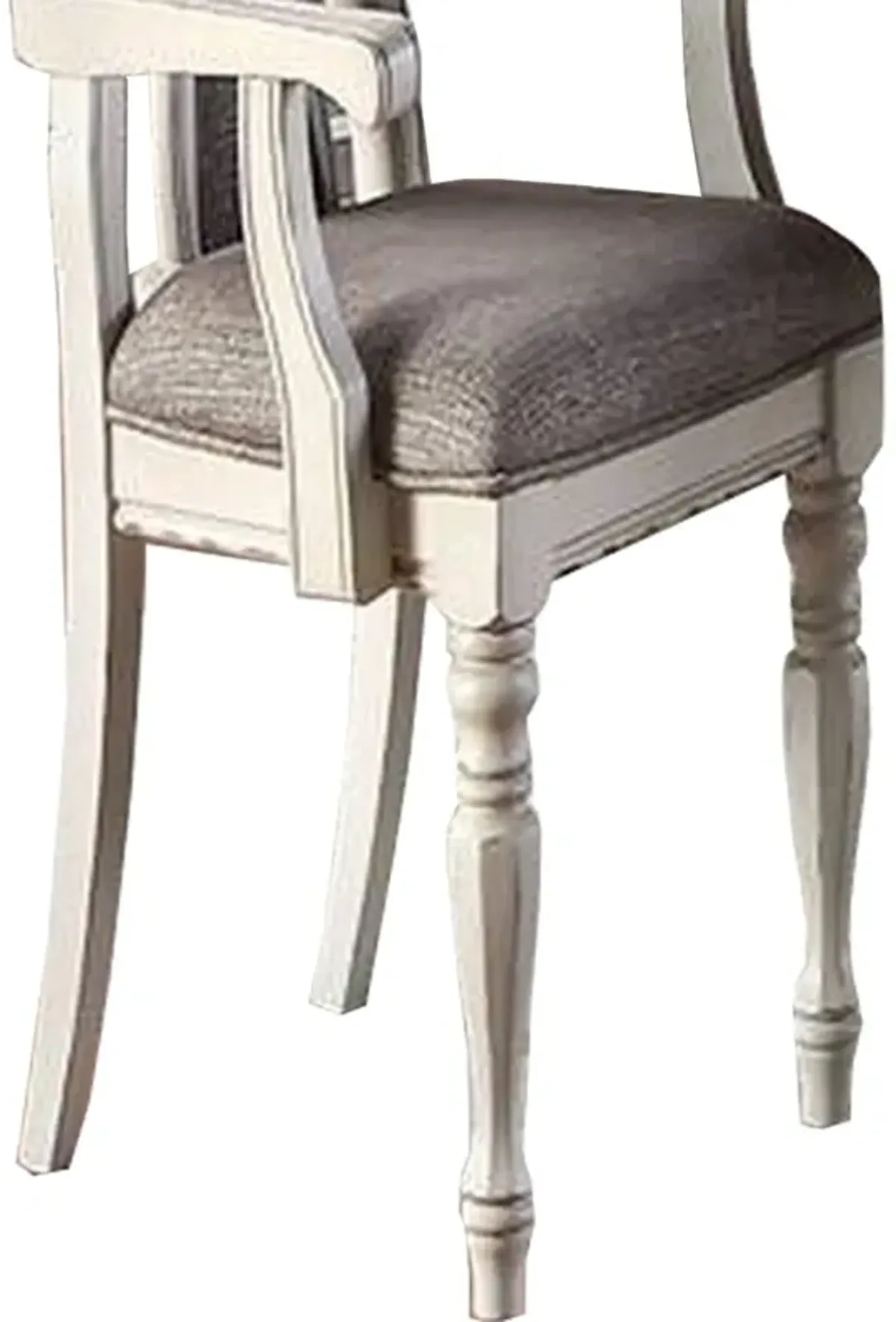 Wooden Arm Chair with Button Tufted Back, Set of 2, Cream and Gray - Benzara