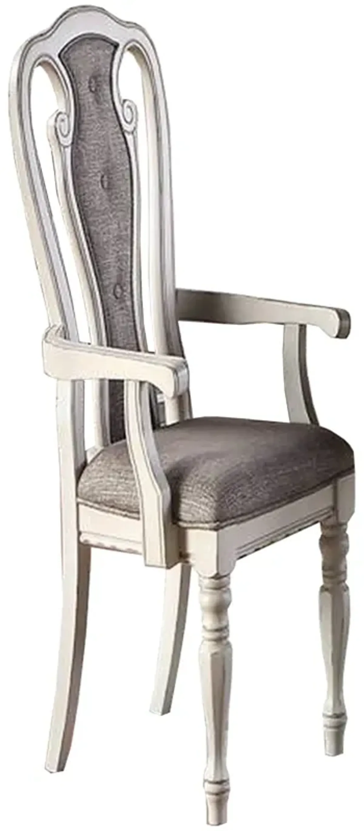 Wooden Arm Chair with Button Tufted Back, Set of 2, Cream and Gray - Benzara