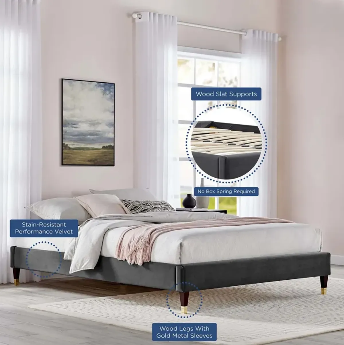 Modway - Harlow King Performance Velvet Platform Bed Frame