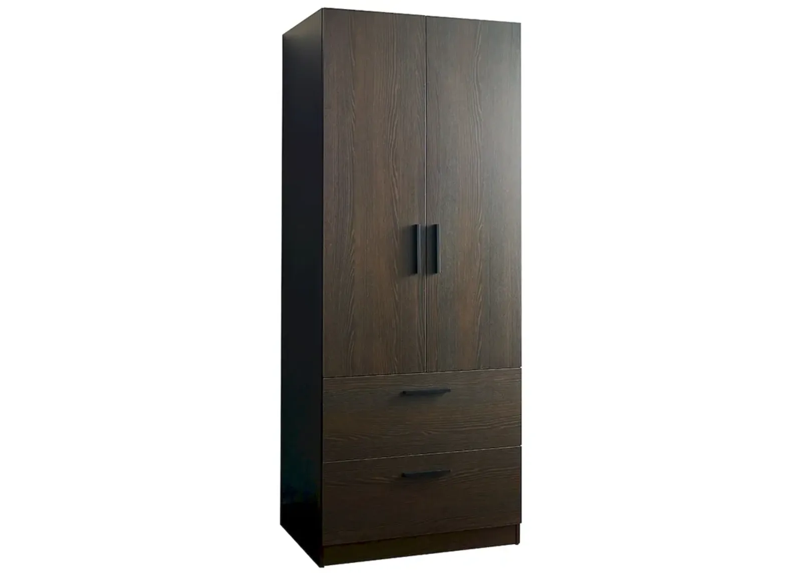 FC Design Klair Living Two-Door Wood Closet with Two Drawers and Hanging Bars in Dark Brown