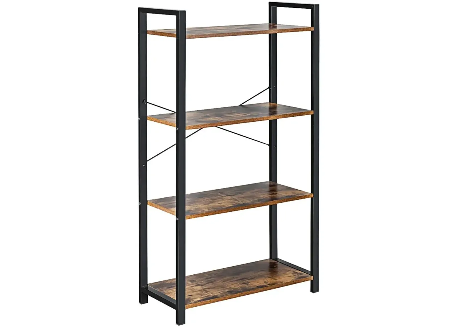 4-Tier Rustic Bookshelf Industrial Bookcase Diaplay Shelf Storage Rack-Brown