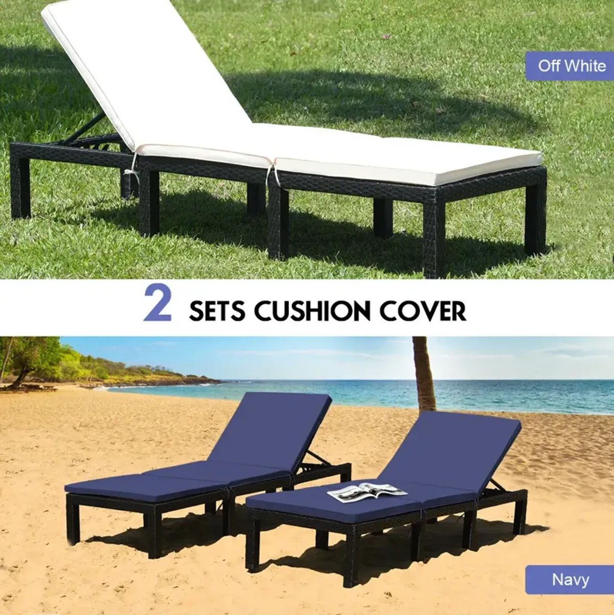 Patio Rattan Cushioned Height Adjustable Lounge Chair