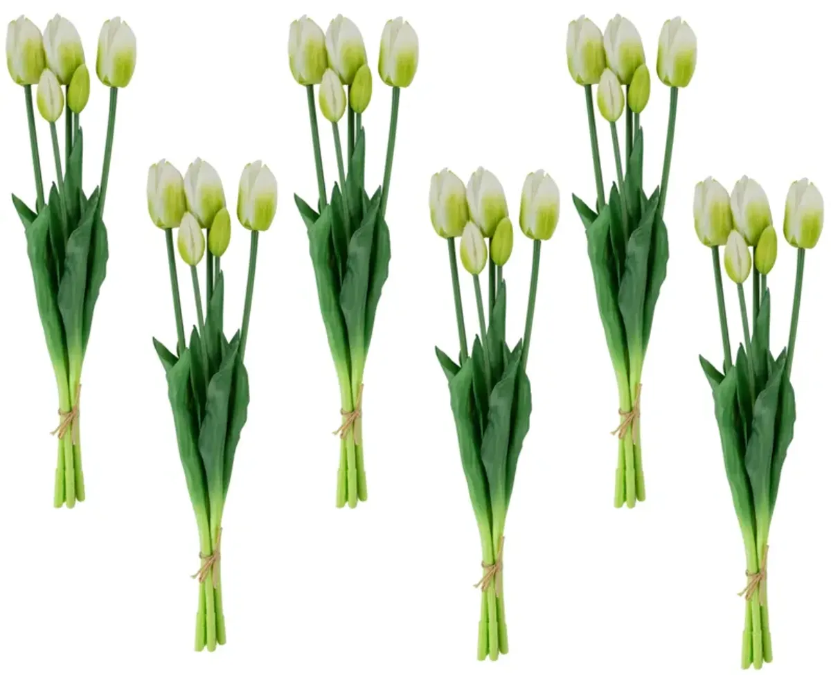 Set of 6 White Tulip Artificial Floral Bundles  18"