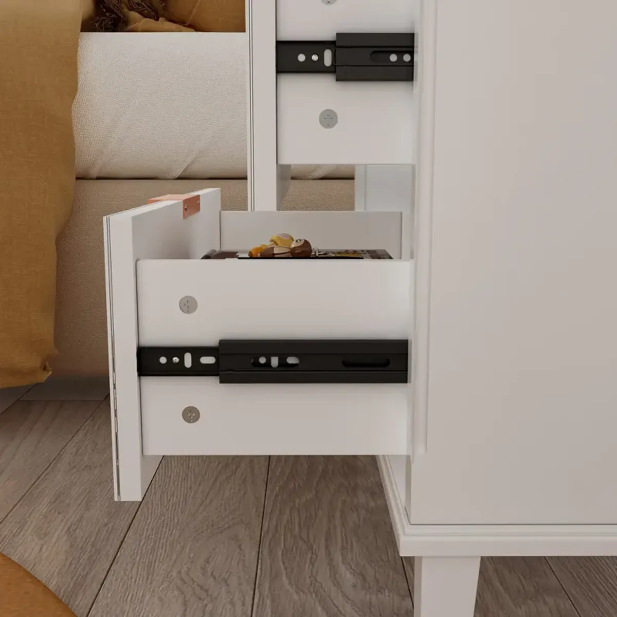 White Wooden Accent Storage Cabinet with 3-Mirrored-Drawer