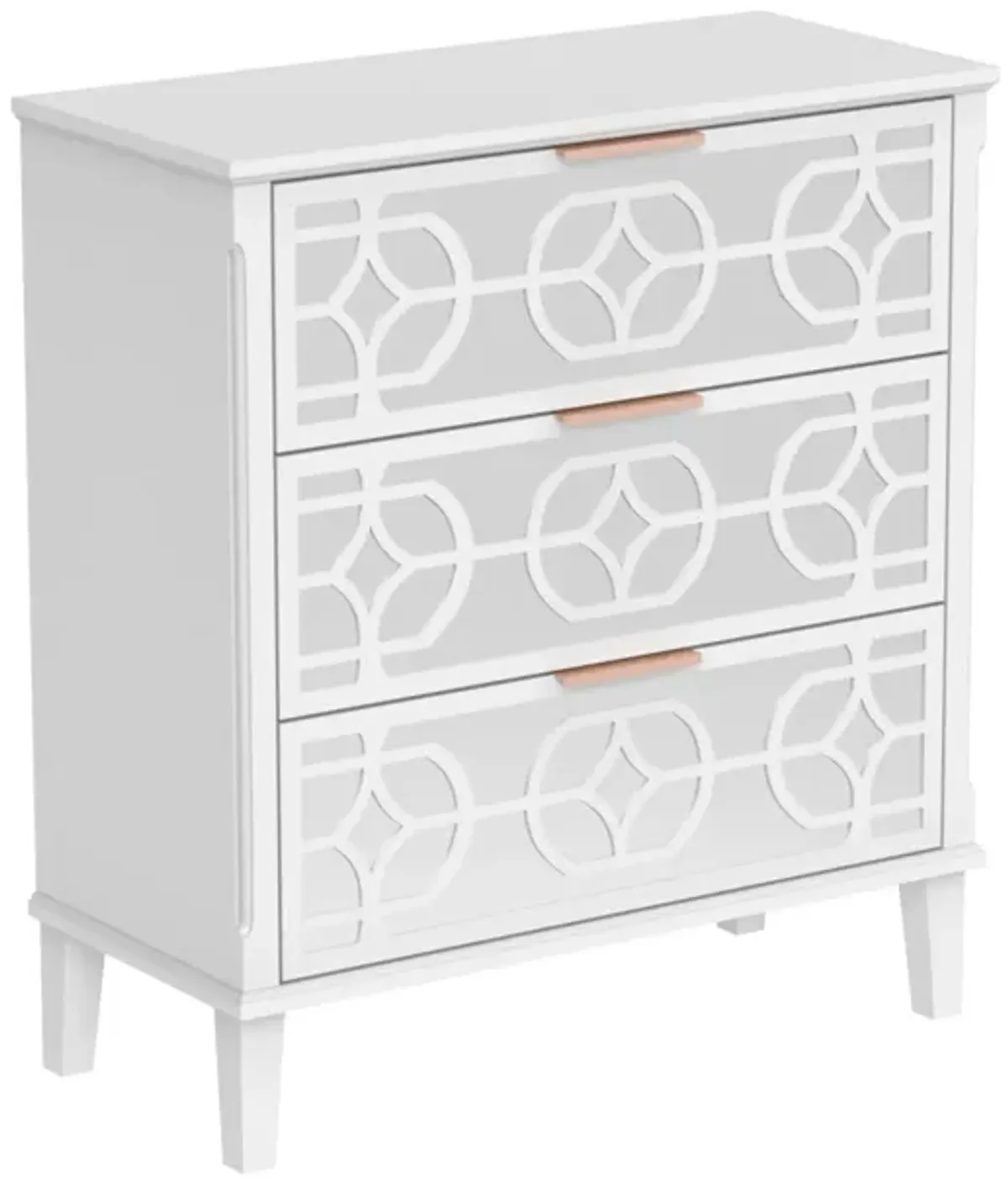 White Wooden Accent Storage Cabinet with 3-Mirrored-Drawer