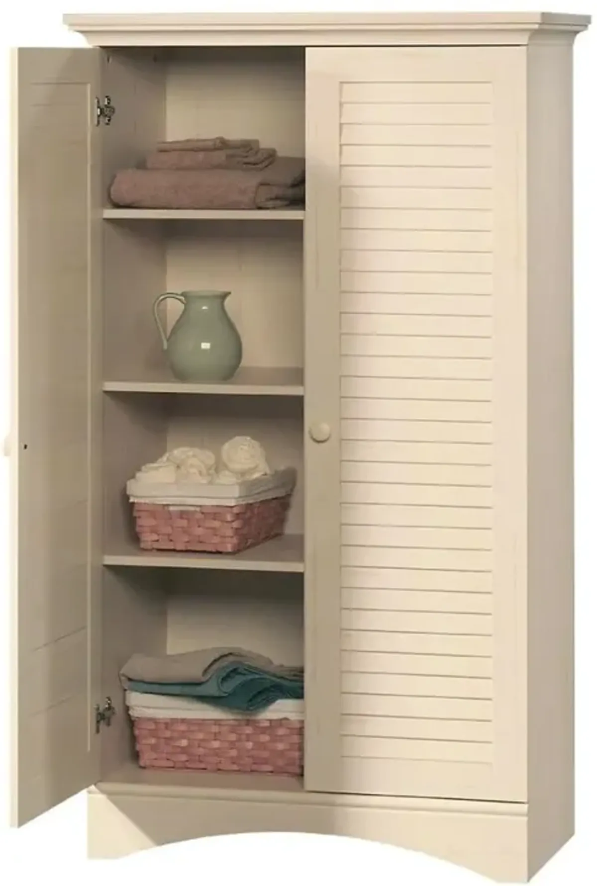 Hivvago Louver 2-Door Storage Cabinet Bed Bath Armoire Wardrobe in Antique White
