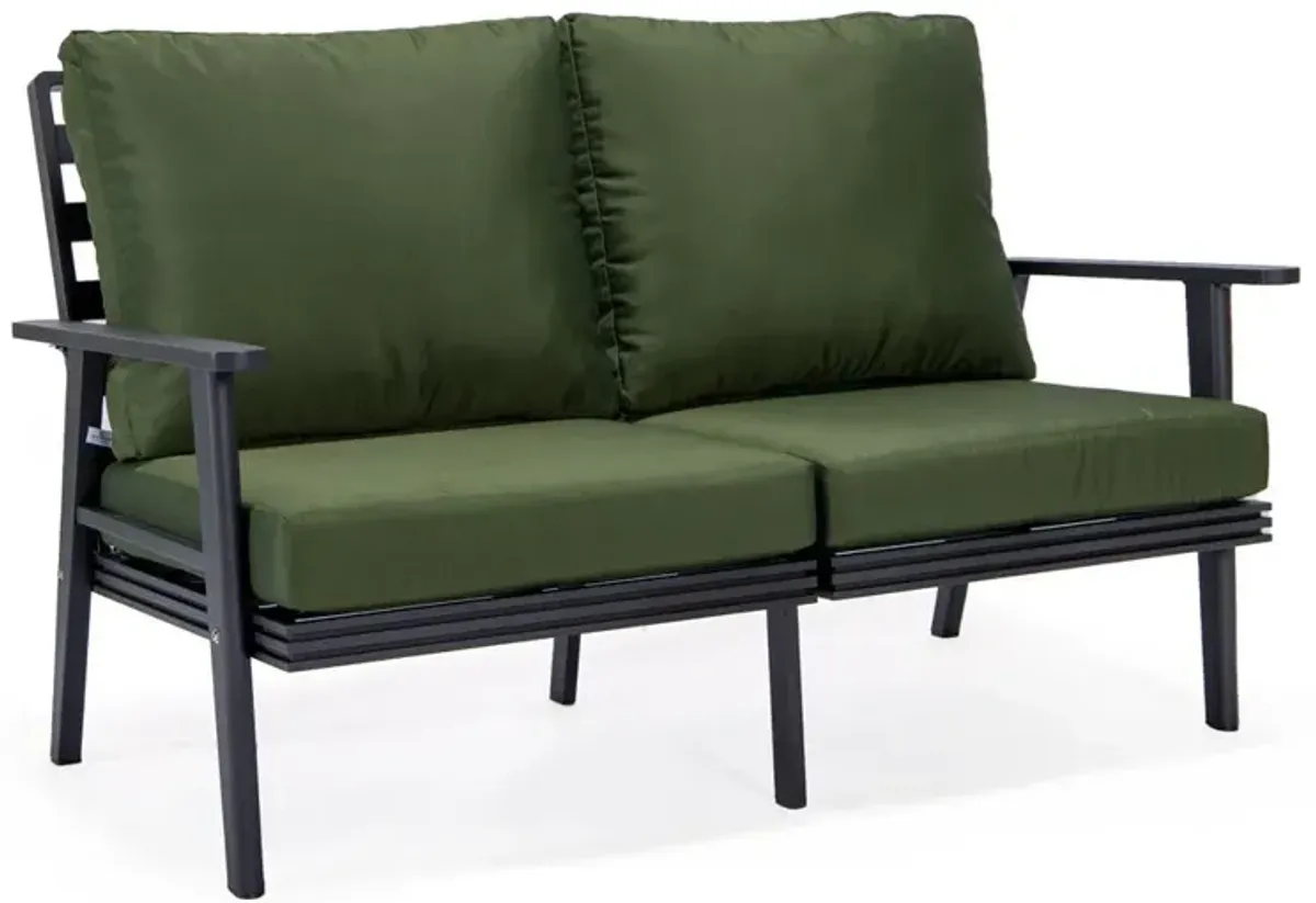 LeisureMod Outdoor Patio Loveseat with Black Aluminum Frame