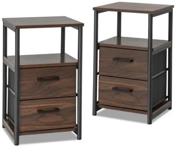 Hivvago Bedside Table Set of 2 with Removable Fabric Drawers and Metal Frame