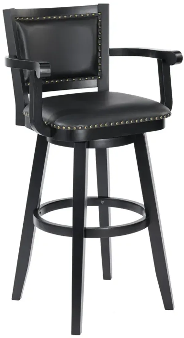 Haley 26 Inch Swivel Counter Height Chair Chestnut Brown Wood, Faux Leather - Benzara