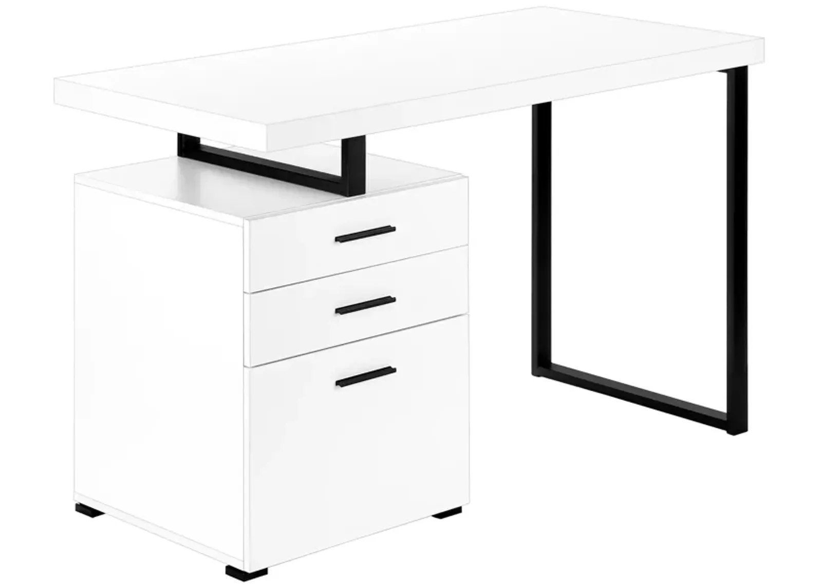 Monarch Specialties I 7646 Computer Desk, Home Office, Laptop, Left, Right Set-up, Storage Drawers, 48"L, Work, Metal, Laminate, White, Black, Contemporary, Modern