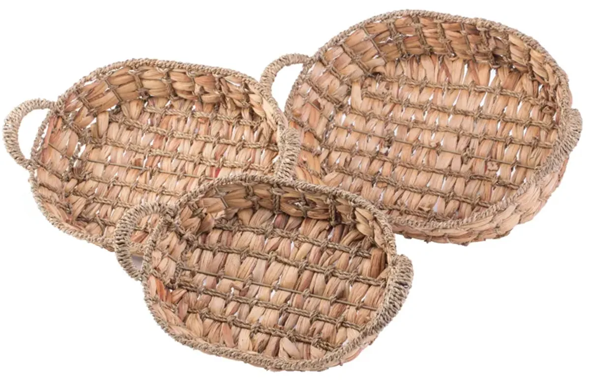 Seagrass Fruit Bread Basket Tray with Handles, Set of 3