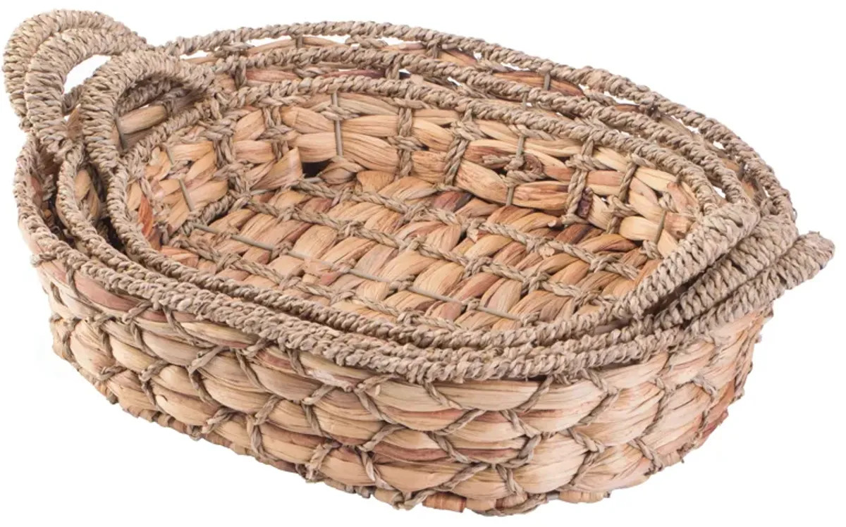 Seagrass Fruit Bread Basket Tray with Handles, Set of 3
