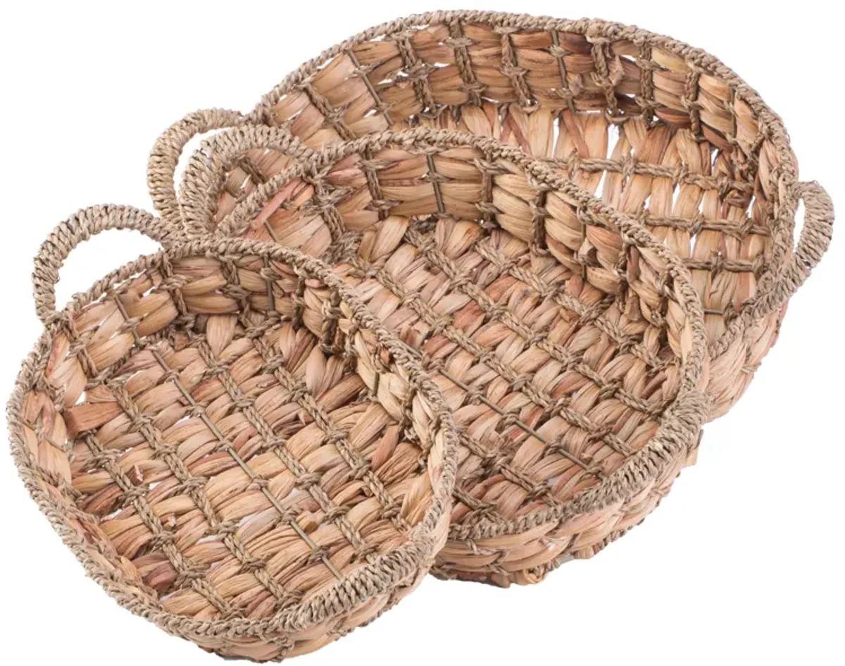 Seagrass Fruit Bread Basket Tray with Handles, Set of 3