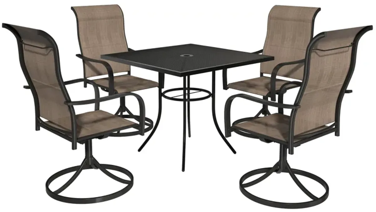 MONDAWE 5-Piece Square Steel Mesh Table And Steel Textiliene Dining Chair Set With 4 Pcs Swivel Chairs