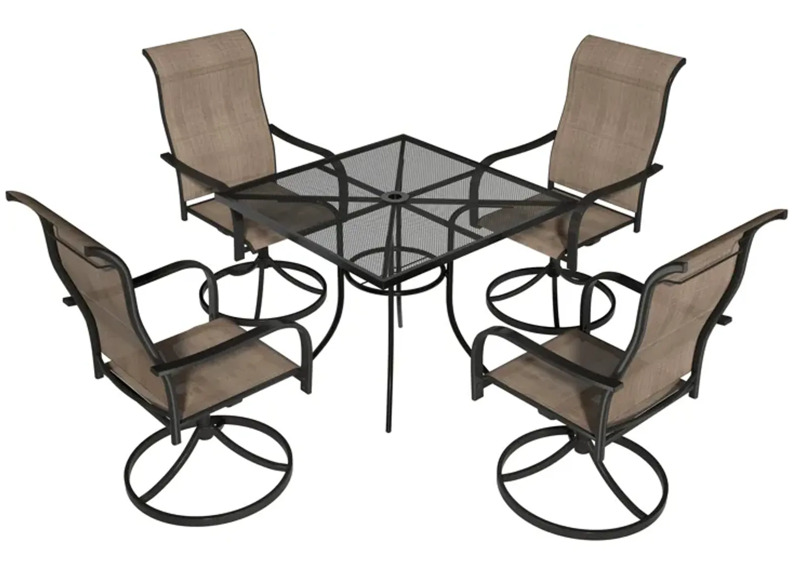 MONDAWE 5-Piece Square Steel Mesh Table And Steel Textiliene Dining Chair Set With 4 Pcs Swivel Chairs