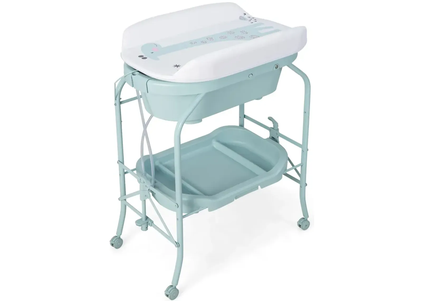 Folding Baby Changing Table with Bathtub and 4 Universal Wheels