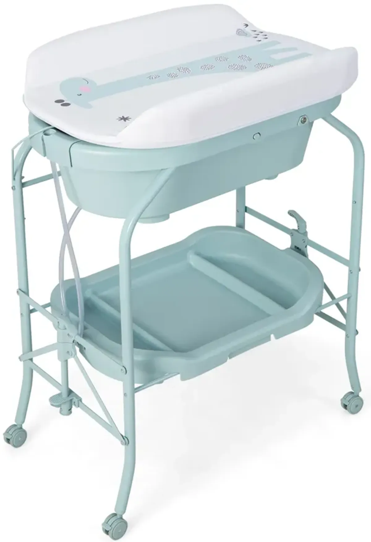 Folding Baby Changing Table with Bathtub and 4 Universal Wheels