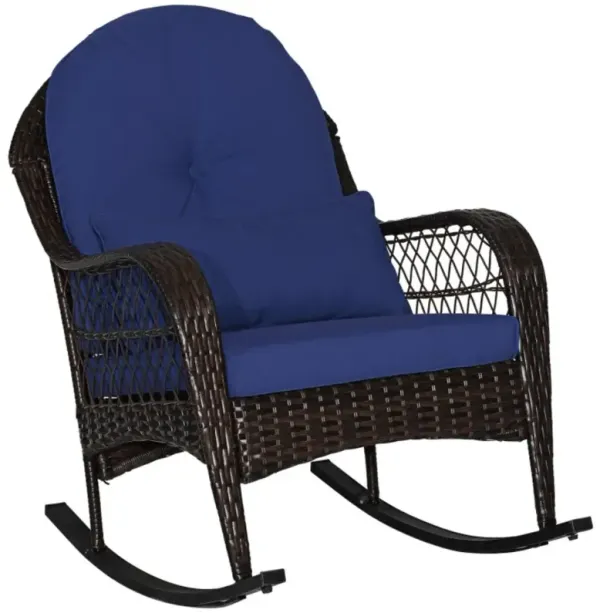 Hivvago Patio Rattan Rocking Chair with Seat Back Cushions and Waist Pillow