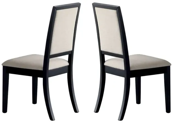 Wooden Dining Side Chair With Cream Upholstered seat And Back, Black, Set of 2
